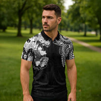 Japanese Irezumi and Hawaiian Polynesian Art Tattoo Zipper Polo Shirt Black Color - Wonder Print Shop