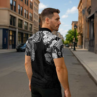 Japanese Irezumi and Hawaiian Polynesian Art Tattoo Zipper Polo Shirt Black Color - Wonder Print Shop