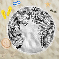 Japanese Irezumi and Hawaiian Polynesian Art Tattoo Beach Blanket White Color - Wonder Print Shop