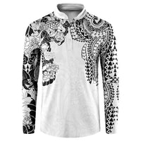 Japanese Irezumi and Hawaiian Polynesian Art Tattoo Button Sweatshirt White Color - Wonder Print Shop
