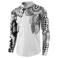 Japanese Irezumi and Hawaiian Polynesian Art Tattoo Button Sweatshirt White Color - Wonder Print Shop