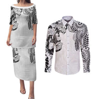 Japanese Irezumi and Hawaiian Polynesian Art Tattoo Couples Matching Puletasi and Long Sleeve Button Shirt White Color - Wonder Print Shop