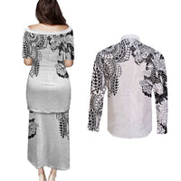 Japanese Irezumi and Hawaiian Polynesian Art Tattoo Couples Matching Puletasi and Long Sleeve Button Shirt White Color - Wonder Print Shop