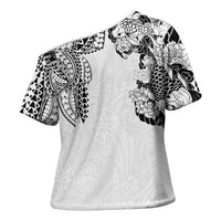 Japanese Irezumi and Hawaiian Polynesian Art Tattoo Cross Shoulder Shirt White Color - Wonder Print Shop