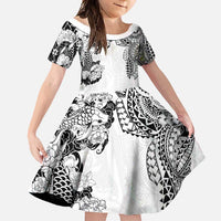 Japanese Irezumi and Hawaiian Polynesian Art Tattoo Family Matching Off Shoulder Maxi Dress and Hawaiian Shirt White Color - Wonder Print Shop