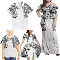Japanese Irezumi and Hawaiian Polynesian Art Tattoo Family Matching Off Shoulder Maxi Dress and Hawaiian Shirt White Color - Wonder Print Shop