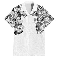 Japanese Irezumi and Hawaiian Polynesian Art Tattoo Family Matching Off Shoulder Maxi Dress and Hawaiian Shirt White Color - Wonder Print Shop