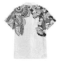 Japanese Irezumi and Hawaiian Polynesian Art Tattoo Family Matching Off Shoulder Maxi Dress and Hawaiian Shirt White Color - Wonder Print Shop