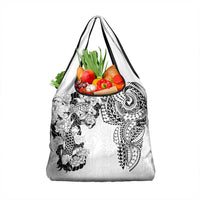 Japanese Irezumi and Hawaiian Polynesian Art Tattoo Grocery Bag White Color - Wonder Print Shop