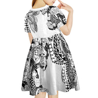 Japanese Irezumi and Hawaiian Polynesian Art Tattoo Kid Short Sleeve Dress White Color - Wonder Print Shop