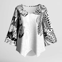 Japanese Irezumi and Hawaiian Polynesian Art Tattoo Kimono Sleeve Blouse White Color - Wonder Print Shop