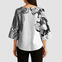 Japanese Irezumi and Hawaiian Polynesian Art Tattoo Kimono Sleeve Blouse White Color - Wonder Print Shop