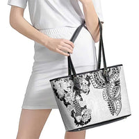 Japanese Irezumi and Hawaiian Polynesian Art Tattoo Leather Tote Bag White Color - Wonder Print Shop