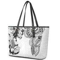 Japanese Irezumi and Hawaiian Polynesian Art Tattoo Leather Tote Bag White Color - Wonder Print Shop