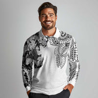 Japanese Irezumi and Hawaiian Polynesian Art Tattoo Long Sleeve Polo Shirt White Color - Wonder Print Shop