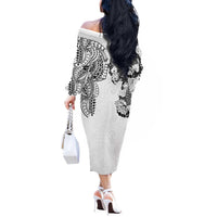 Japanese Irezumi and Hawaiian Polynesian Art Tattoo Off The Shoulder Long Sleeve Dress White Color - Wonder Print Shop