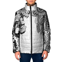 Japanese Irezumi and Hawaiian Polynesian Art Tattoo Padded Jacket White Color - Wonder Print Shop