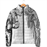 Japanese Irezumi and Hawaiian Polynesian Art Tattoo Padded Jacket White Color - Wonder Print Shop