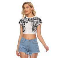 Japanese Irezumi and Hawaiian Polynesian Art Tattoo Raglan Cropped T Shirt White Color - Wonder Print Shop