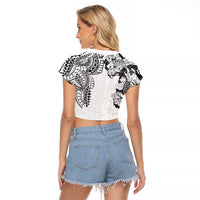 Japanese Irezumi and Hawaiian Polynesian Art Tattoo Raglan Cropped T Shirt White Color - Wonder Print Shop