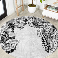 Japanese Irezumi and Hawaiian Polynesian Art Tattoo Round Carpet White Color - Wonder Print Shop