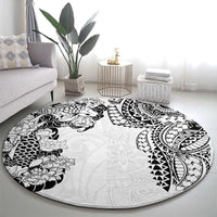 Japanese Irezumi and Hawaiian Polynesian Art Tattoo Round Carpet White Color - Wonder Print Shop