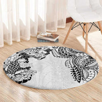 Japanese Irezumi and Hawaiian Polynesian Art Tattoo Round Carpet White Color - Wonder Print Shop