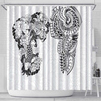 Japanese Irezumi and Hawaiian Polynesian Art Tattoo Shower Curtain White Color - Wonder Print Shop