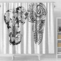 Japanese Irezumi and Hawaiian Polynesian Art Tattoo Shower Curtain White Color - Wonder Print Shop