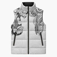 Japanese Irezumi and Hawaiian Polynesian Art Tattoo Sleeveless Puffer Jacket White Color - Wonder Print Shop