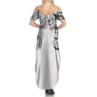 Japanese Irezumi and Hawaiian Polynesian Art Tattoo Summer Maxi Dress White Color - Wonder Print Shop