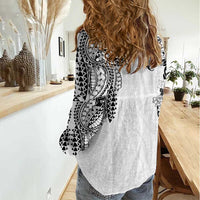 Japanese Irezumi and Hawaiian Polynesian Art Tattoo Women Casual Shirt White Color - Wonder Print Shop