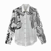 Japanese Irezumi and Hawaiian Polynesian Art Tattoo Women Casual Shirt White Color - Wonder Print Shop