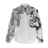 Japanese Irezumi and Hawaiian Polynesian Art Tattoo Women Casual Shirt White Color - Wonder Print Shop