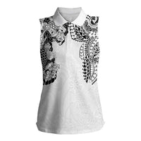 Japanese Irezumi and Hawaiian Polynesian Art Tattoo Women Sleeveless Polo Shirt White Color - Wonder Print Shop
