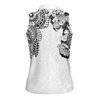 Japanese Irezumi and Hawaiian Polynesian Art Tattoo Women Sleeveless Polo Shirt White Color - Wonder Print Shop