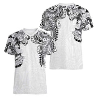 Japanese Irezumi and Hawaiian Polynesian Art Tattoo Women V-Neck T-Shirt White Color - Wonder Print Shop