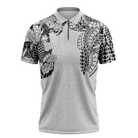 Japanese Irezumi and Hawaiian Polynesian Art Tattoo Zipper Polo Shirt White Color - Wonder Print Shop