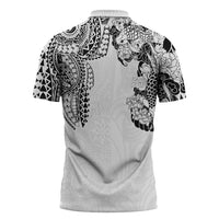 Japanese Irezumi and Hawaiian Polynesian Art Tattoo Zipper Polo Shirt White Color - Wonder Print Shop