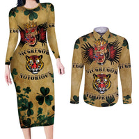 The Irishman-Notorious Couples Matching Long Sleeve Bodycon Dress and Long Sleeve Button Shirt Old School Tattoos and Shamrocks Grunge Style