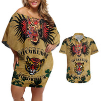 The Irishman-Notorious Couples Matching Off Shoulder Short Dress and Hawaiian Shirt Old School Tattoos and Shamrocks Grunge Style