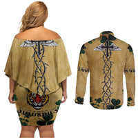 The Irishman-Notorious Couples Matching Off Shoulder Short Dress and Long Sleeve Button Shirt Old School Tattoos and Shamrocks Grunge Style