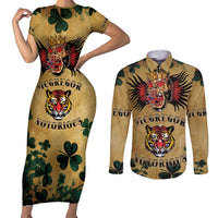 The Irishman-Notorious Couples Matching Short Sleeve Bodycon Dress and Long Sleeve Button Shirt Old School Tattoos and Shamrocks Grunge Style