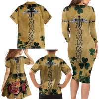 The Irishman-Notorious Family Matching Long Sleeve Bodycon Dress and Hawaiian Shirt Old School Tattoos and Shamrocks Grunge Style