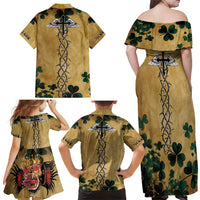 The Irishman-Notorious Family Matching Off Shoulder Maxi Dress and Hawaiian Shirt Old School Tattoos and Shamrocks Grunge Style