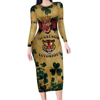 The Irishman-Notorious Long Sleeve Bodycon Dress Old School Tattoos and Shamrocks Grunge Style