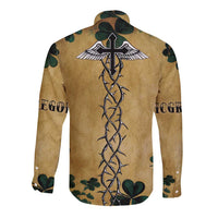 The Irishman-Notorious Long Sleeve Button Shirt Old School Tattoos and Shamrocks Grunge Style