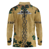 The Irishman-Notorious Long Sleeve Polo Shirt Old School Tattoos and Shamrocks Grunge Style