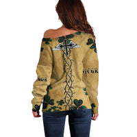 The Irishman-Notorious Off Shoulder Sweater Old School Tattoos and Shamrocks Grunge Style