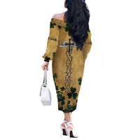 The Irishman-Notorious Off The Shoulder Long Sleeve Dress Old School Tattoos and Shamrocks Grunge Style